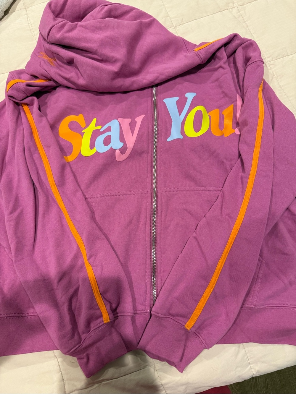 The Mayfair Group Purple Zip Hoodie with 'Stay You' Graphic